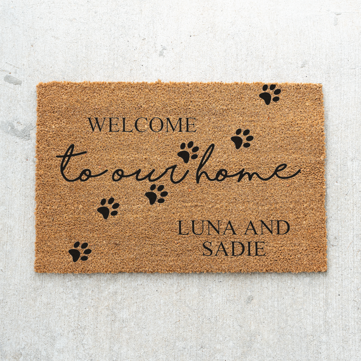 Personalized Pet Doormat, Welcome to Our Home Custom Pet Name Mat, Paw Print Door Mat, Dog Cat Lover Gift, Personalized Housewarming Decor