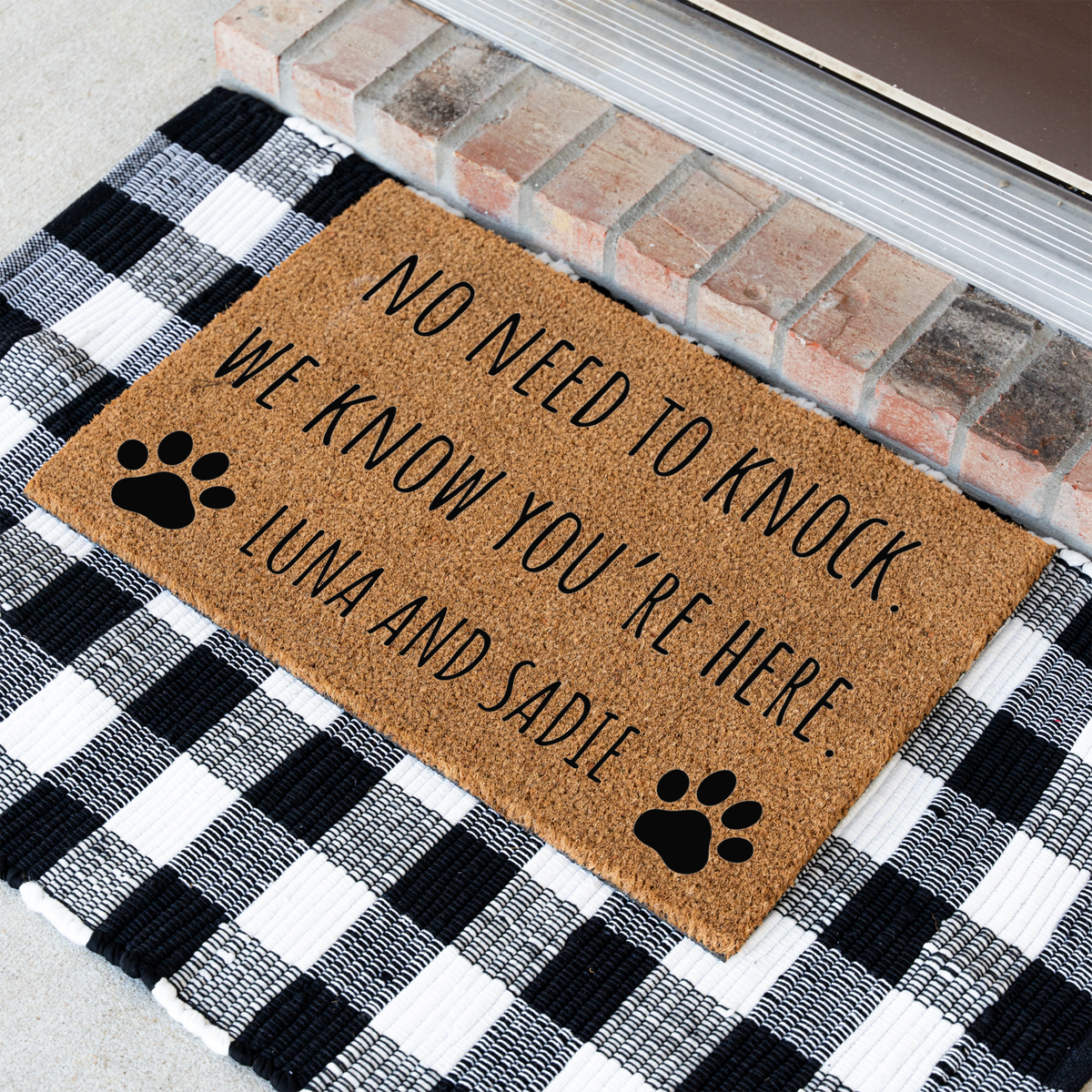 Personalized Pet Doormat, No Need to Knock We Know You’re Here, Custom Pet Name Welcome Mat, Paw Print Door Mat, Funny Pet Lover Gift