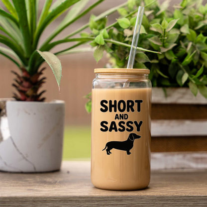 Short and Sassy Dachshund 16oz Glass Coffee Can 