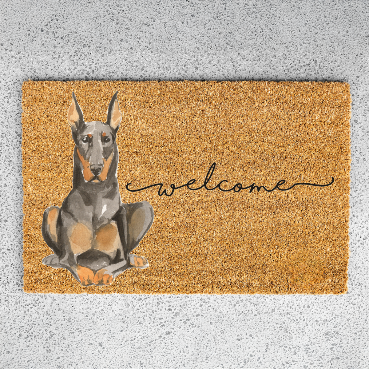 Doberman Doormat, Doberman Welcome Mat, Doberman Lover Gift, Dog Front Door Mat, Doberman Mom Gift, Watercolor Dog Porch Home Decor