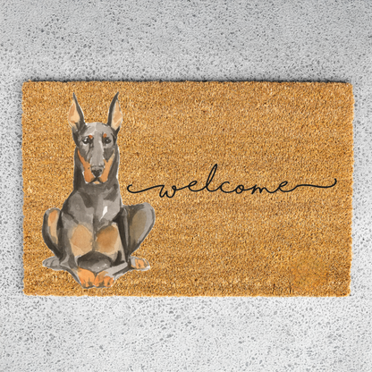 Doberman Doormat, Doberman Welcome Mat, Doberman Lover Gift, Dog Front Door Mat, Doberman Mom Gift, Watercolor Dog Porch Home Decor