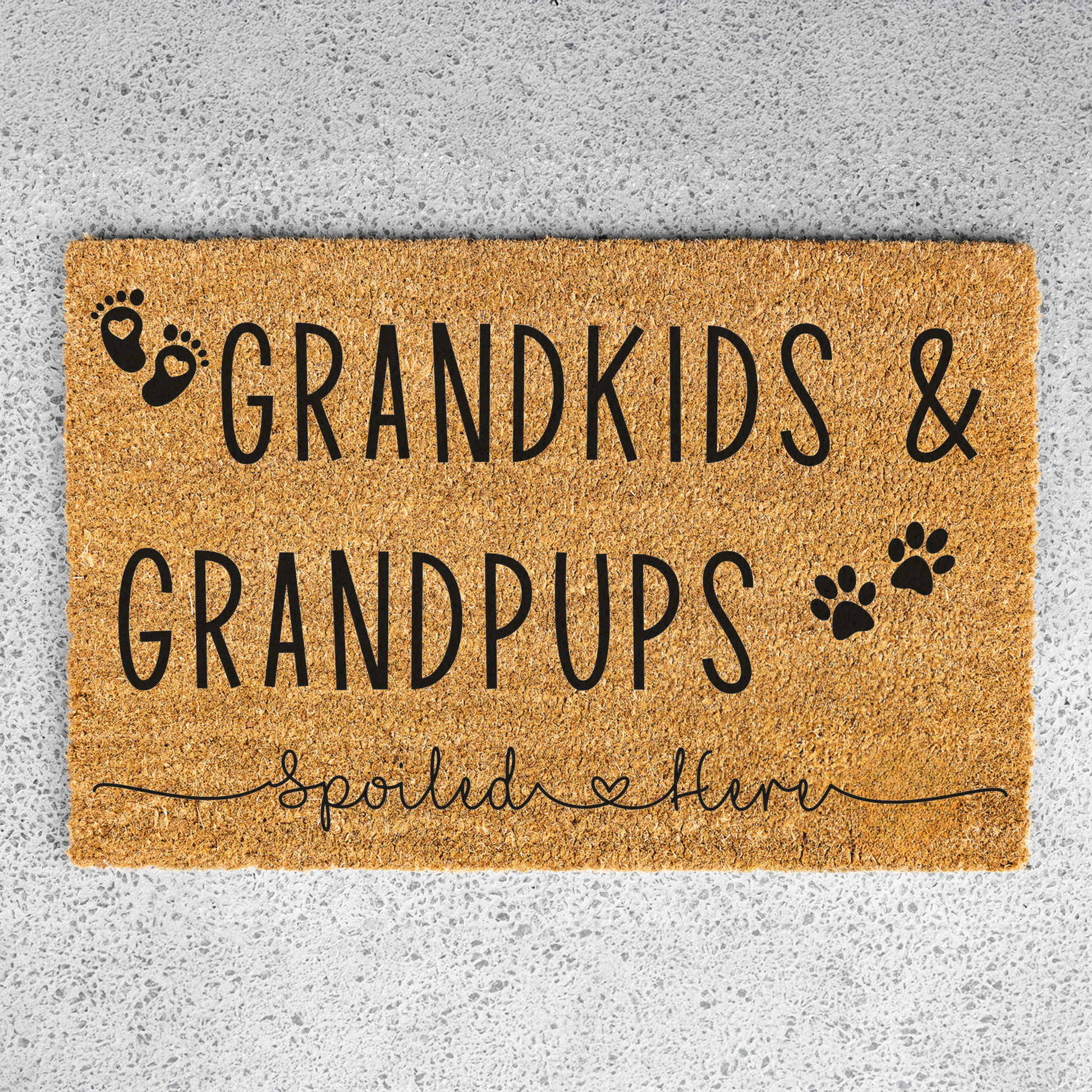 Grandkids and Grandpups Spoiled Here Doormat, Funny Doormat, Funny Welcome Mat, Durable Outdoor Rug for Entryway and Porch