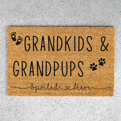 Grandkids and Grandpups Spoiled Here Doormat, Funny Doormat, Funny Welcome Mat, Durable Outdoor Rug for Entryway and Porch