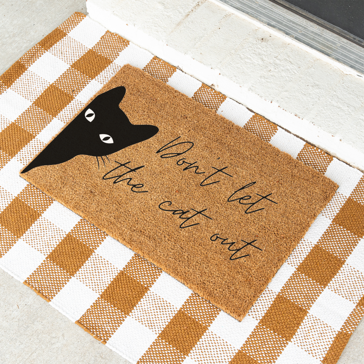 Funny Cat Doormat, Don’t Let the Cat Out Welcome Mat, Black Cat Door Mat, Cat Lover Gift, Funny Front Door Decor, Pet Owner Housewarming