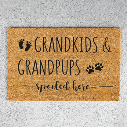 Grandkids Grandpups Spoiled Here Doormat, Perfect Gift for Pet Lovers and Grandparents, Dog Doormat