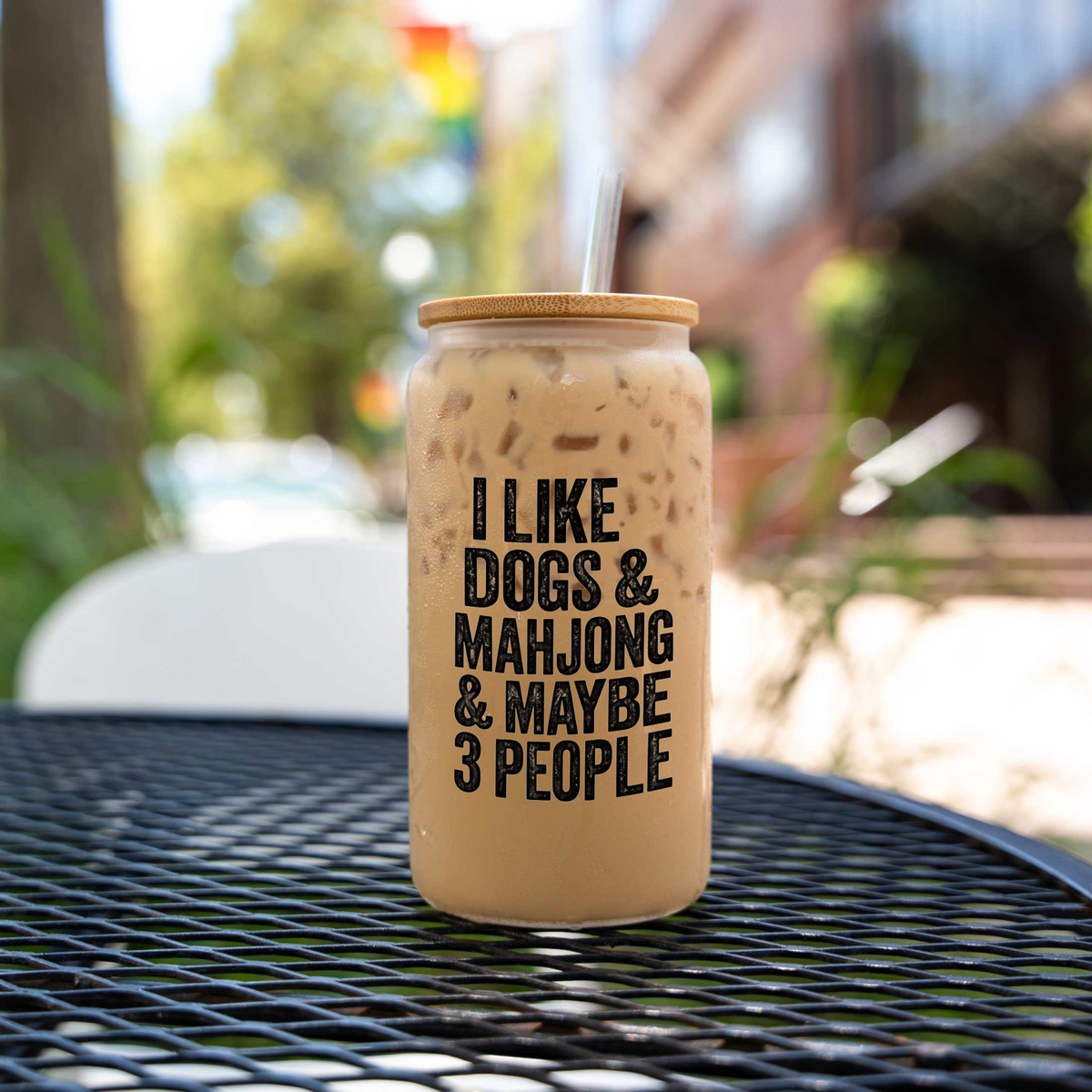 Mahjong Glass Can, I Like Dogs & Mahjong Cup, Funny Mahjong Gift, Dog Lover Iced Coffee Glass, Mahjong Player Gift, Game Night Tumbler