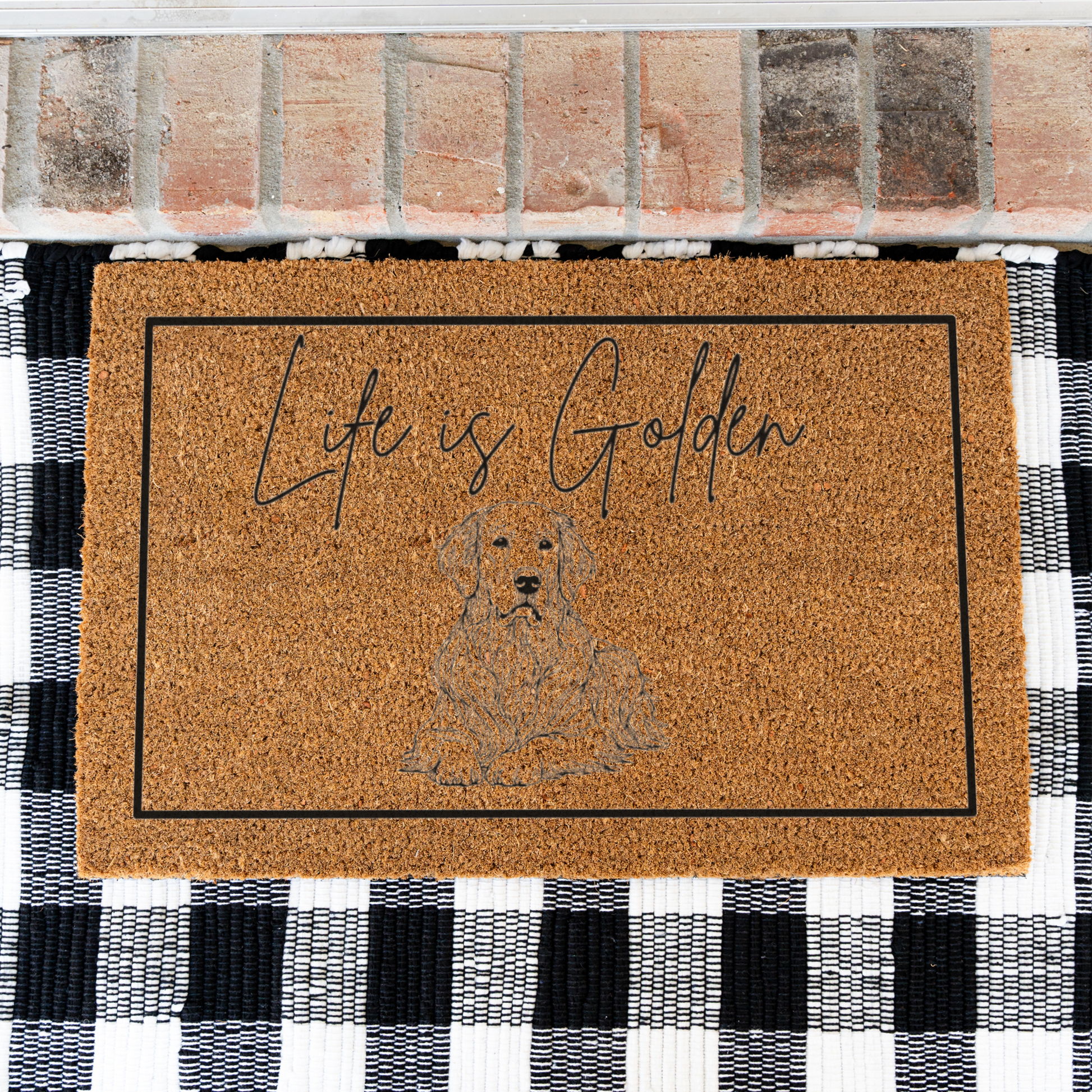 Life Is Golden Funny Dog Doormat, Dog Welcome Doormat, Funny Housewarming Gift, Modern Entryway Rug for Indoor Outdoor, Golden Retriever