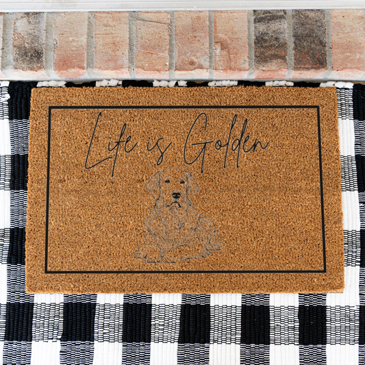 Life Is Golden Funny Dog Doormat, Dog Welcome Doormat, Funny Housewarming Gift, Modern Entryway Rug for Indoor Outdoor, Golden Retriever