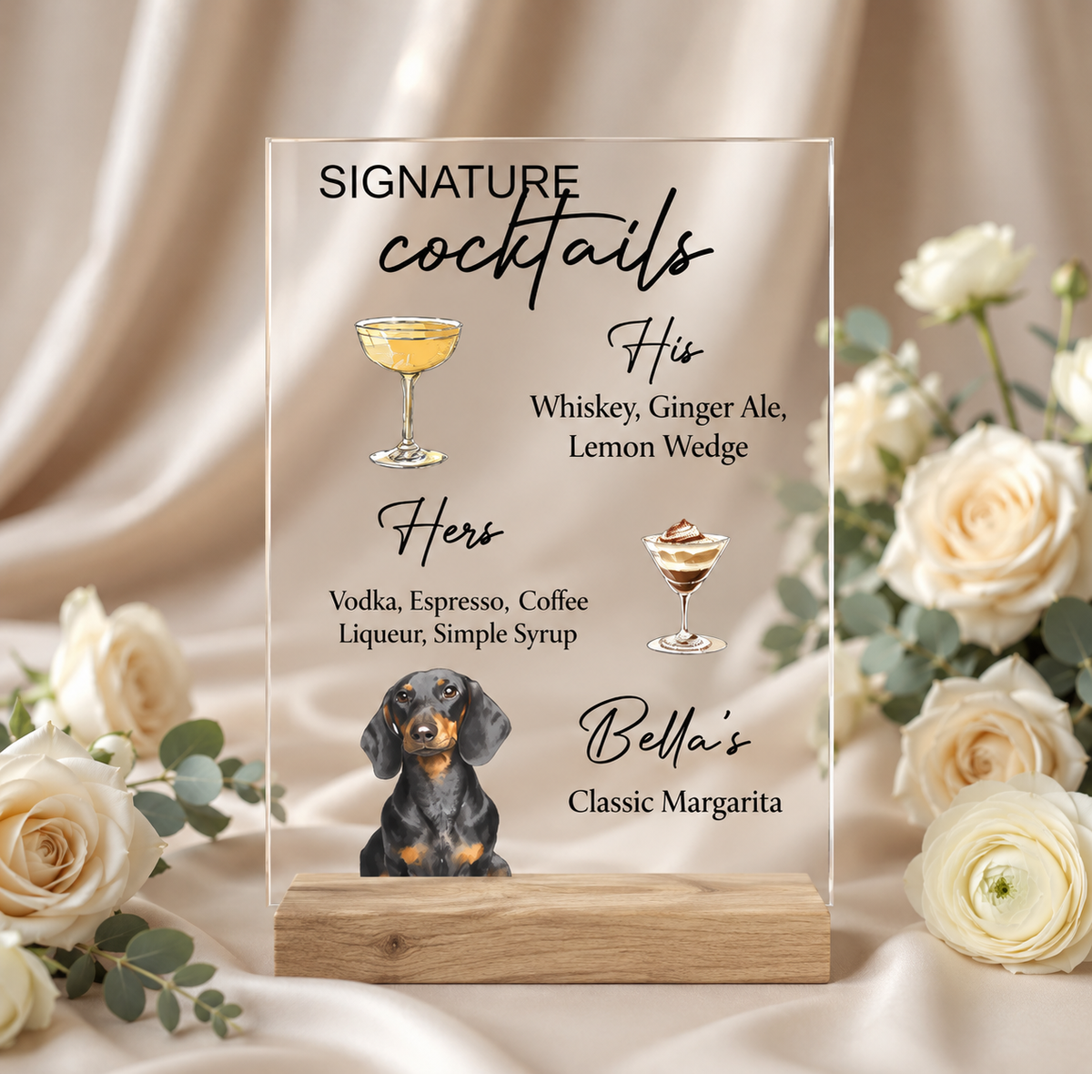 Custom Pet Portrait Wedding Drink Menu