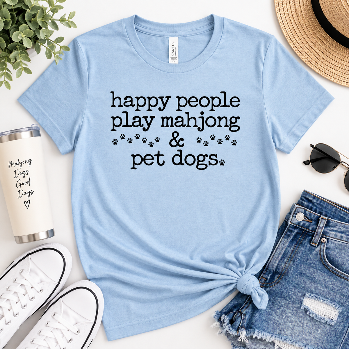 Happy People Play Mahjong and Pet Dogs Tee