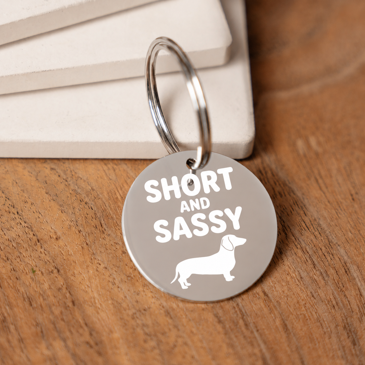 Short and Sassy Dachshund Circle Keychain