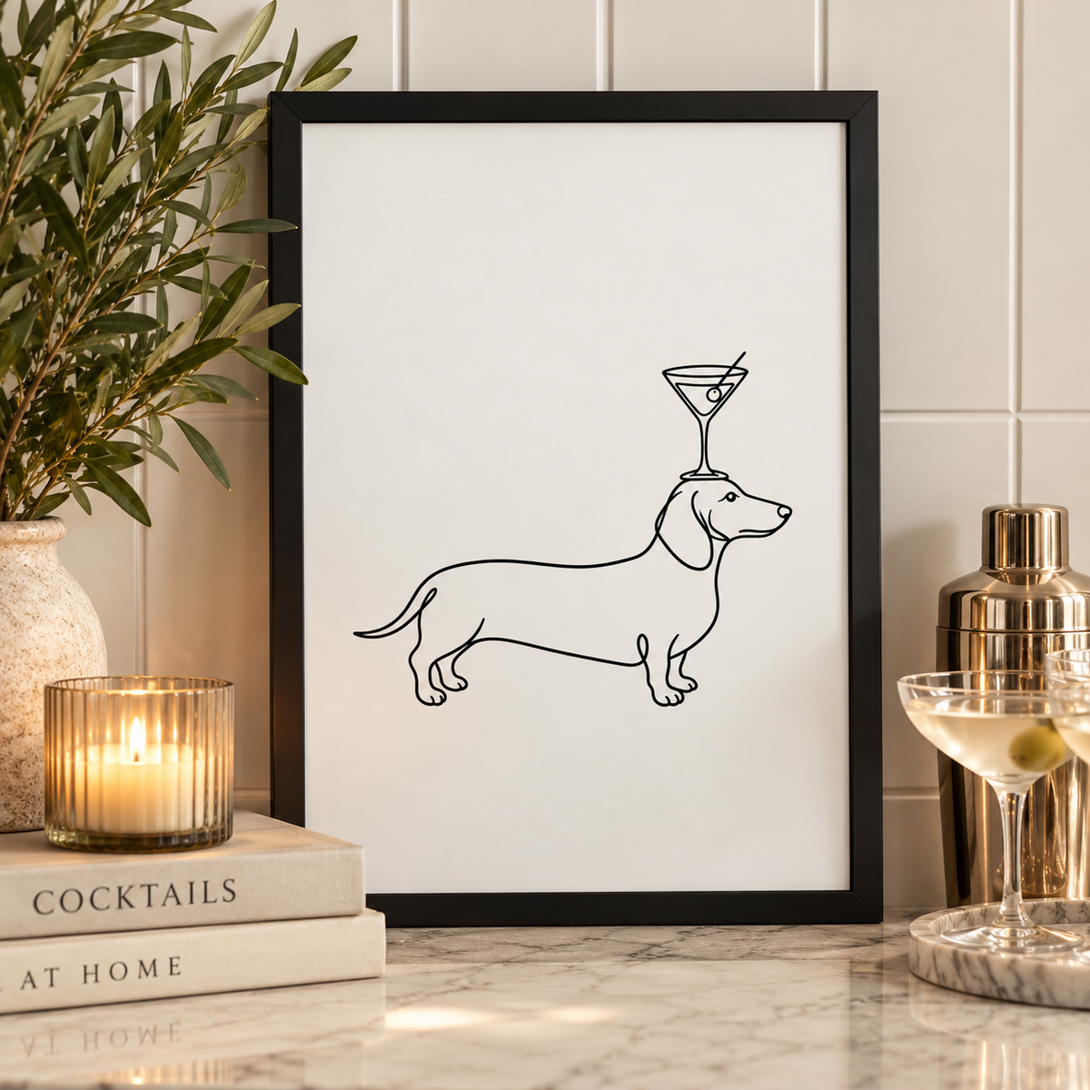 Wienies and Martinis Wood Framed Sign