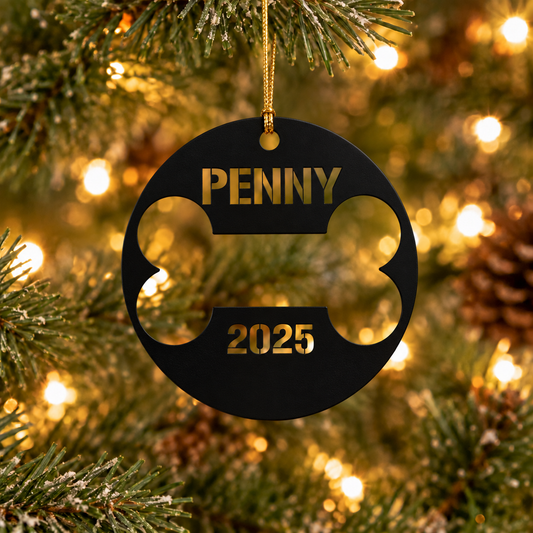 Custom Pet Tag Inspired Name and Year Christmas Ornament