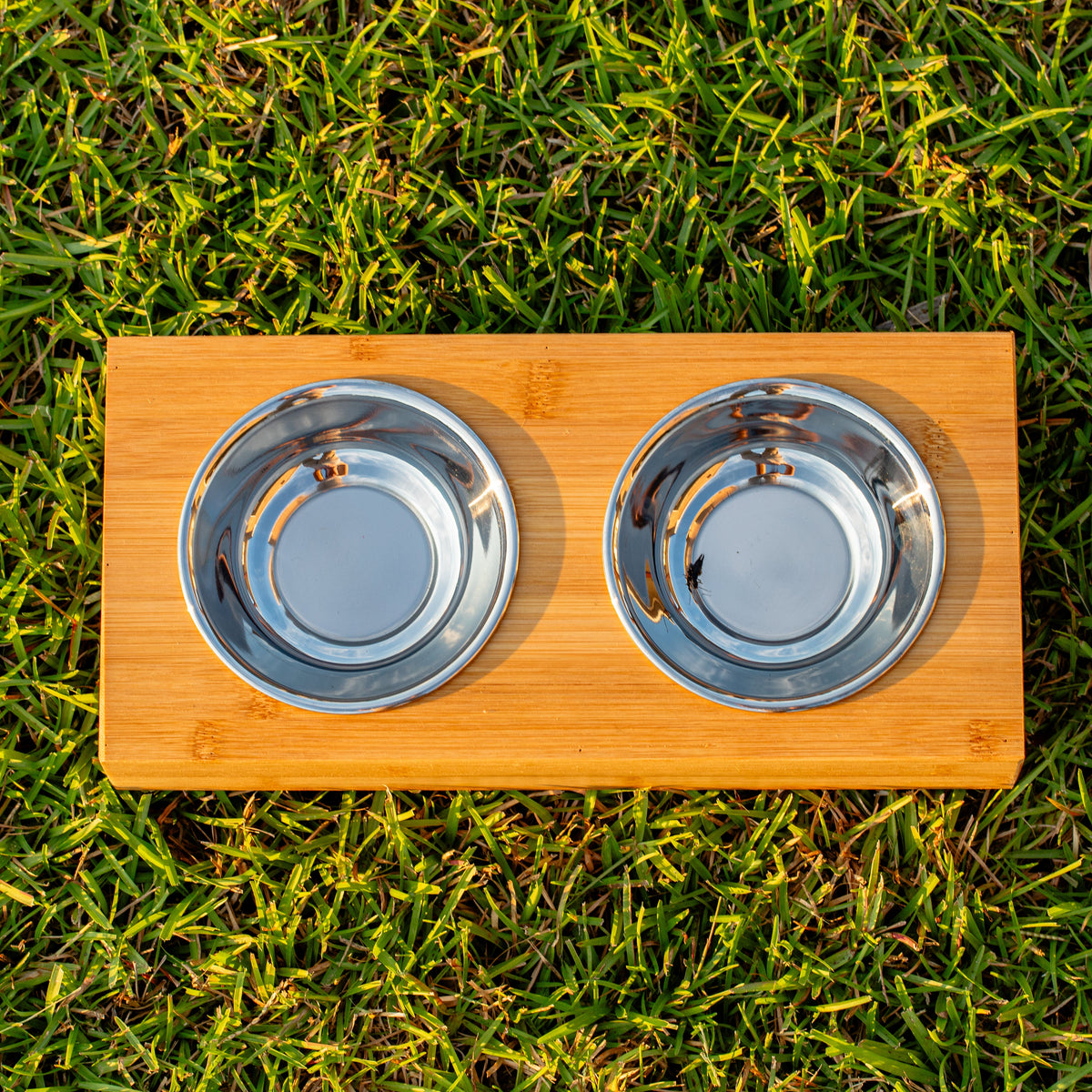 Personalized Wood Pet Feeding Stand with Dog Bowls