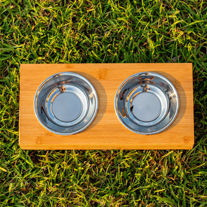 Personalized Wood Pet Feeding Stand with Dog Bowls