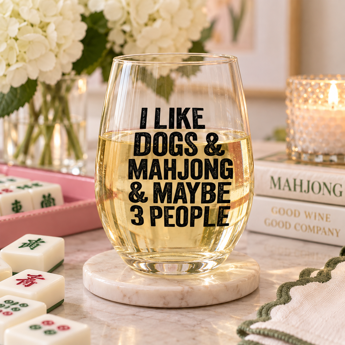 Funny Mahjong Wine Glass