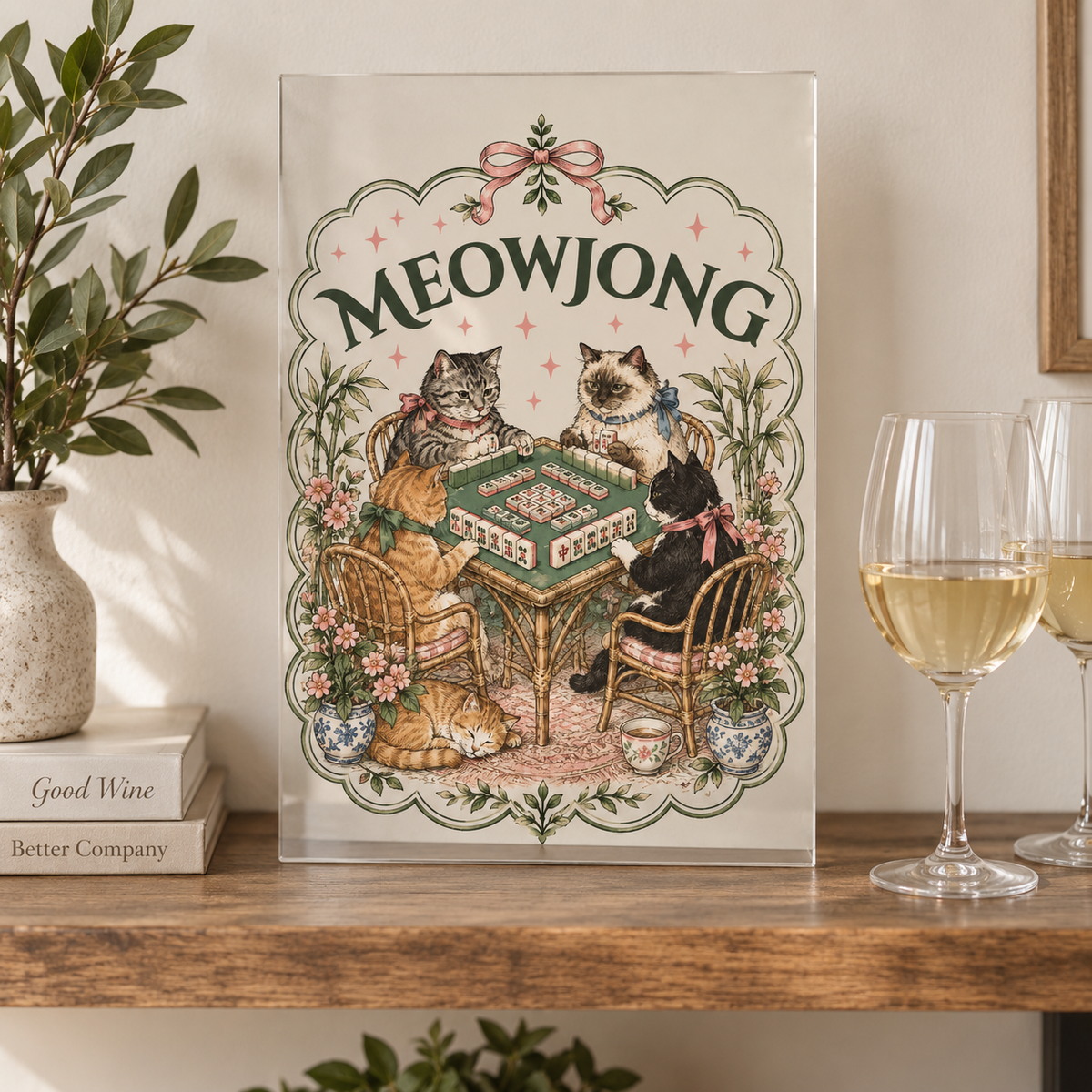 Meowjong Vintage Cat Mahjong Wall Art