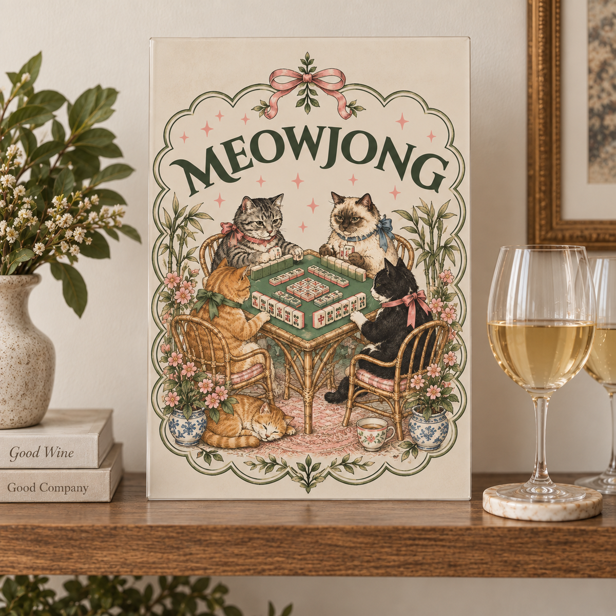 Meowjong Vintage Cat Mahjong Wall Art