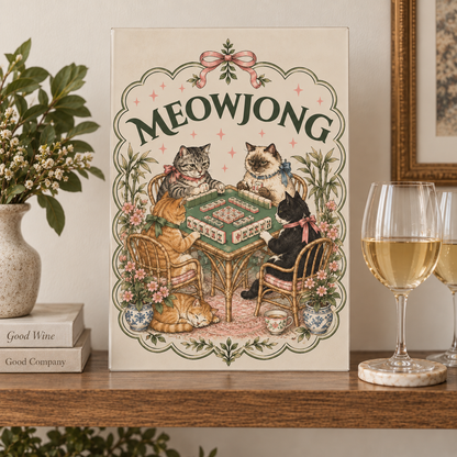 Meowjong Vintage Cat Mahjong Wall Art