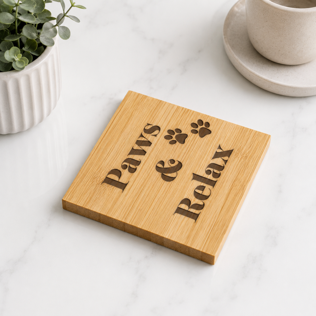 Paws & Relax Bamboo Coaster Set