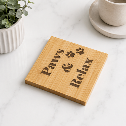 Paws & Relax Bamboo Coaster Set
