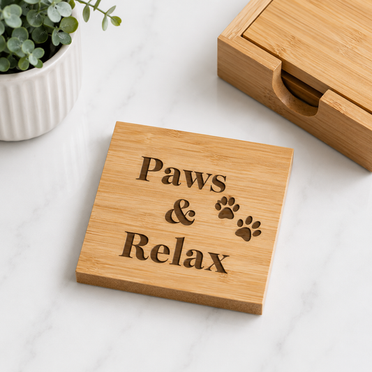 Paws & Relax Bamboo Coaster Set