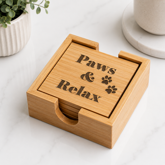 Paws & Relax Bamboo Coaster Set