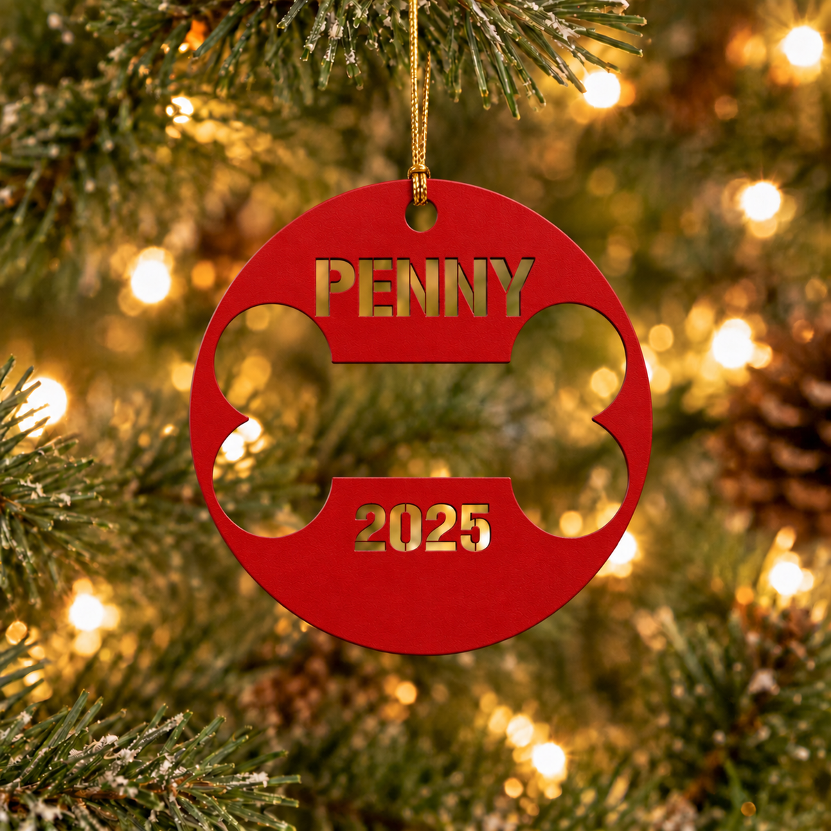 Custom Pet Tag Inspired Name and Year Christmas Ornament