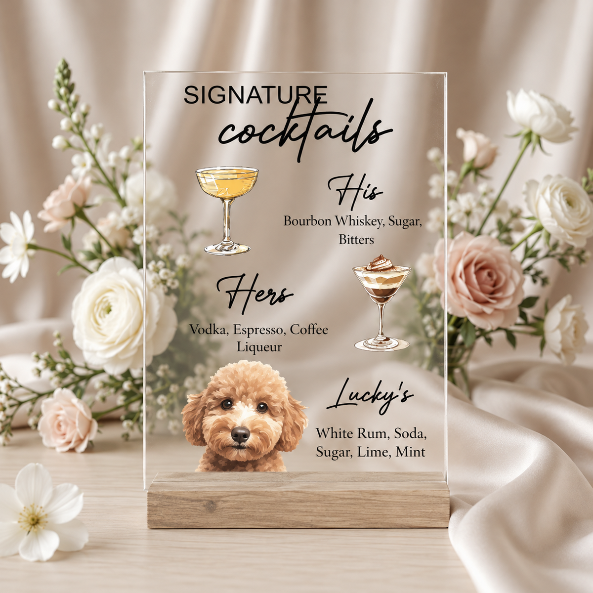 Custom Pet Portrait Wedding Drink Menu
