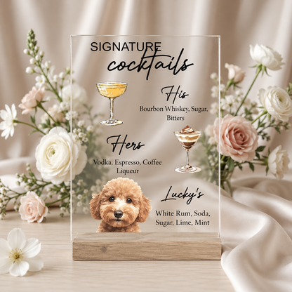 Custom Pet Portrait Wedding Drink Menu