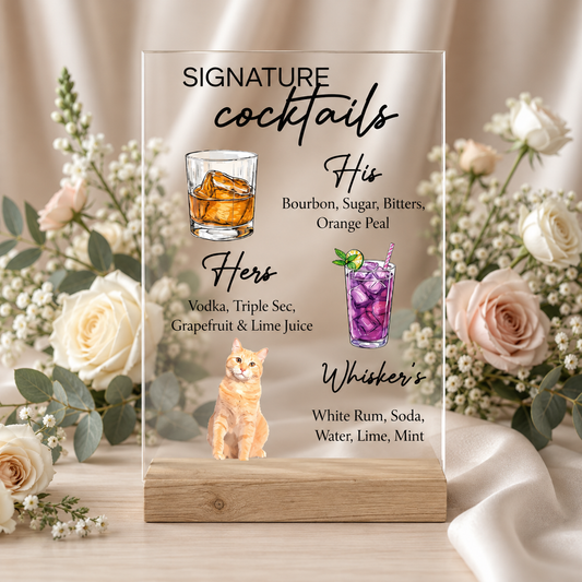 Custom Pet Portrait Wedding Drink Menu
