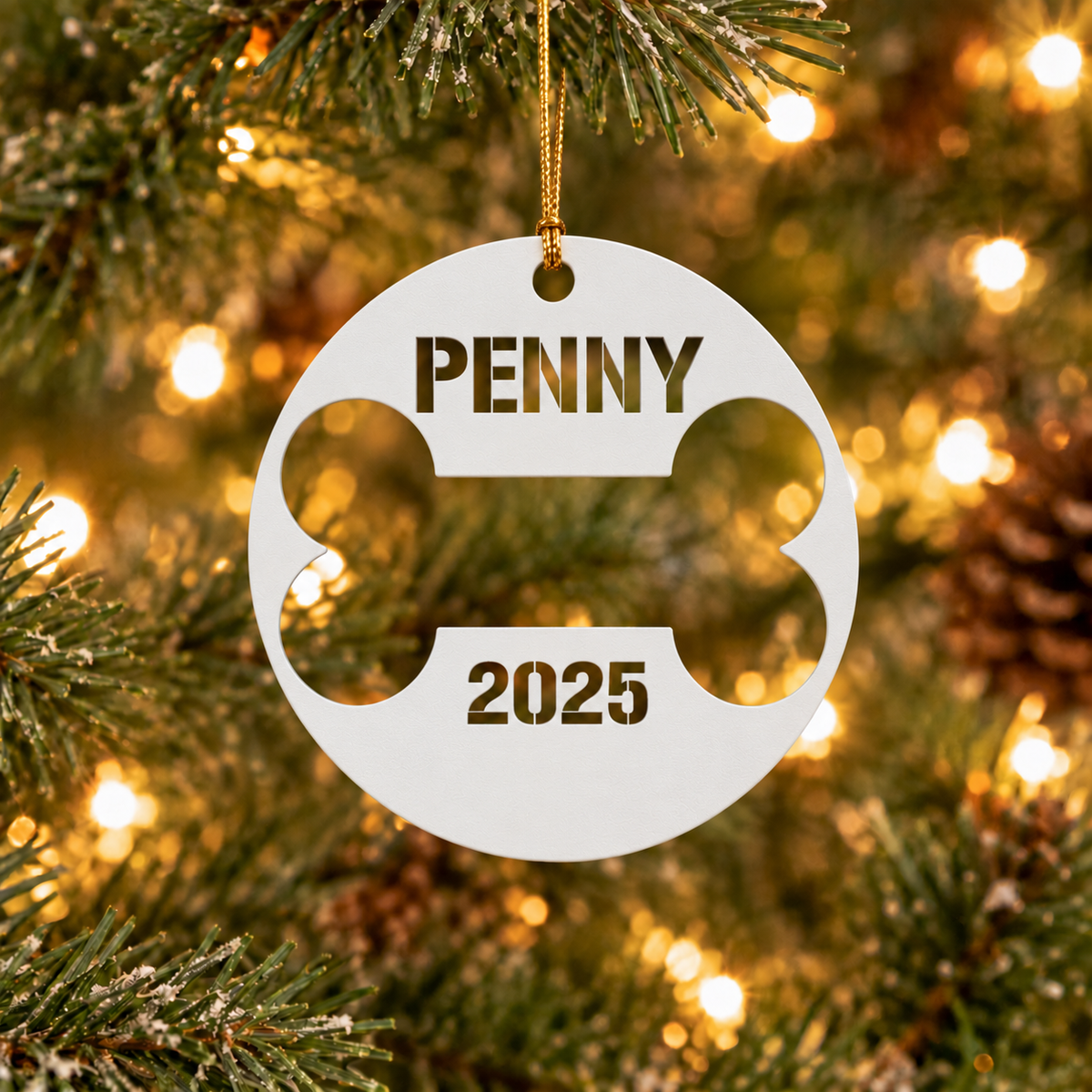 Custom Pet Tag Inspired Name and Year Christmas Ornament
