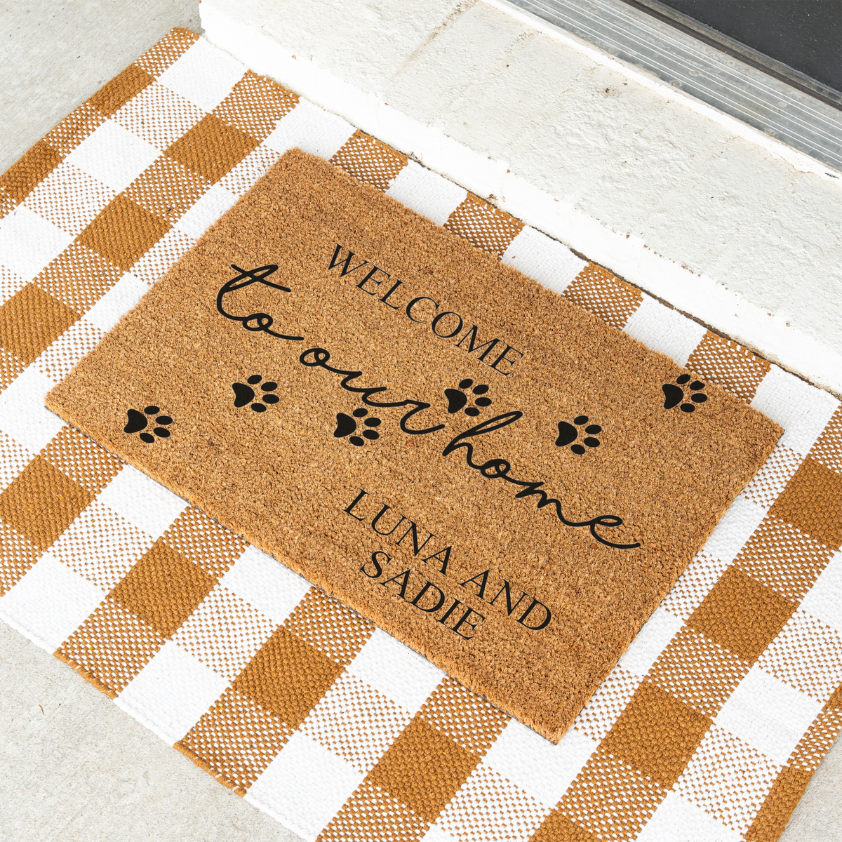 Personalized Pet Doormat, Welcome to Our Home Custom Pet Name Mat, Paw Print Door Mat, Dog Cat Lover Gift, Personalized Housewarming Decor