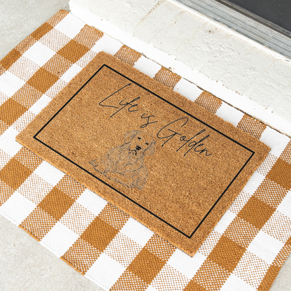 Life Is Golden Funny Dog Doormat, Dog Welcome Doormat, Funny Housewarming Gift, Modern Entryway Rug for Indoor Outdoor, Golden Retriever