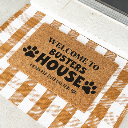 Personalized Dog Doormat, Welcome to Busters House Mat, Custom Dog Name Door Mat, Funny Pet Lover Gift, Dog Mom Housewarming Decor