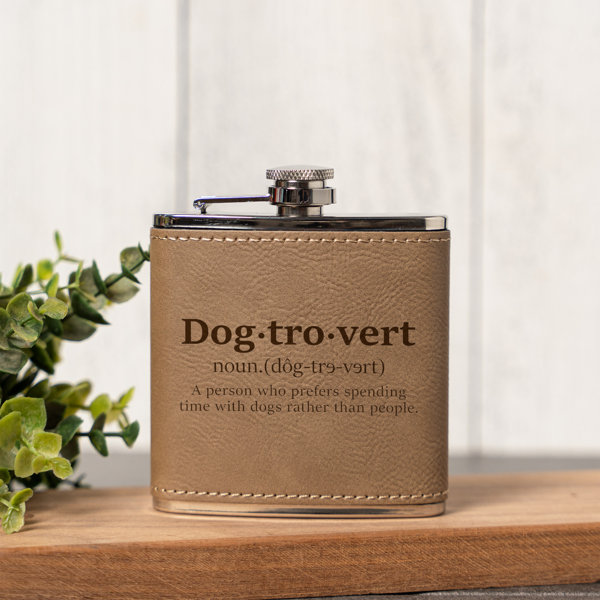 Leather Wrapped Flask 6oz Dog Lover Gift, Dog Trovert Flask for Pet Enthusiasts