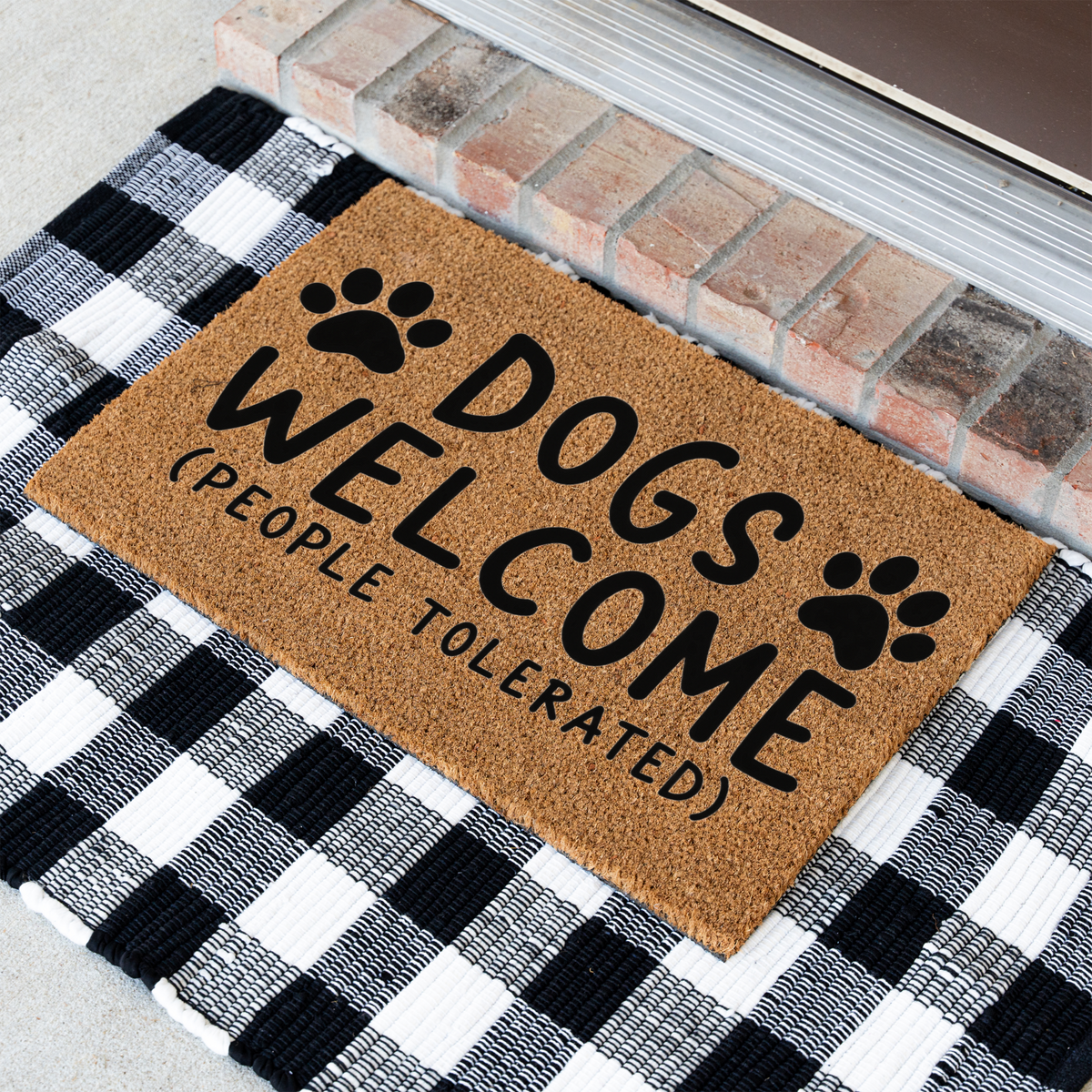 Funny Dog Doormat, Dogs Welcome People Tolerated Welcome Mat, Dog Lover Gift, Paw Print Front Door Mat, Funny Pet Home Decor