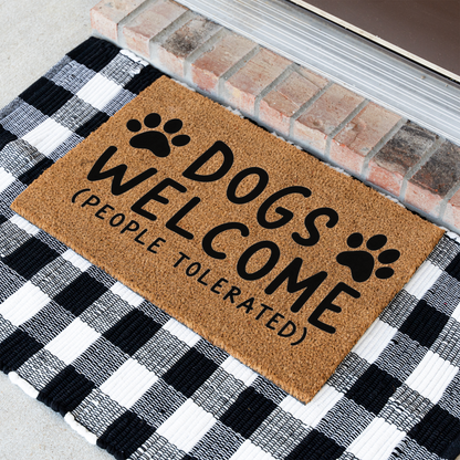 Funny Dog Doormat, Dogs Welcome People Tolerated Welcome Mat, Dog Lover Gift, Paw Print Front Door Mat, Funny Pet Home Decor