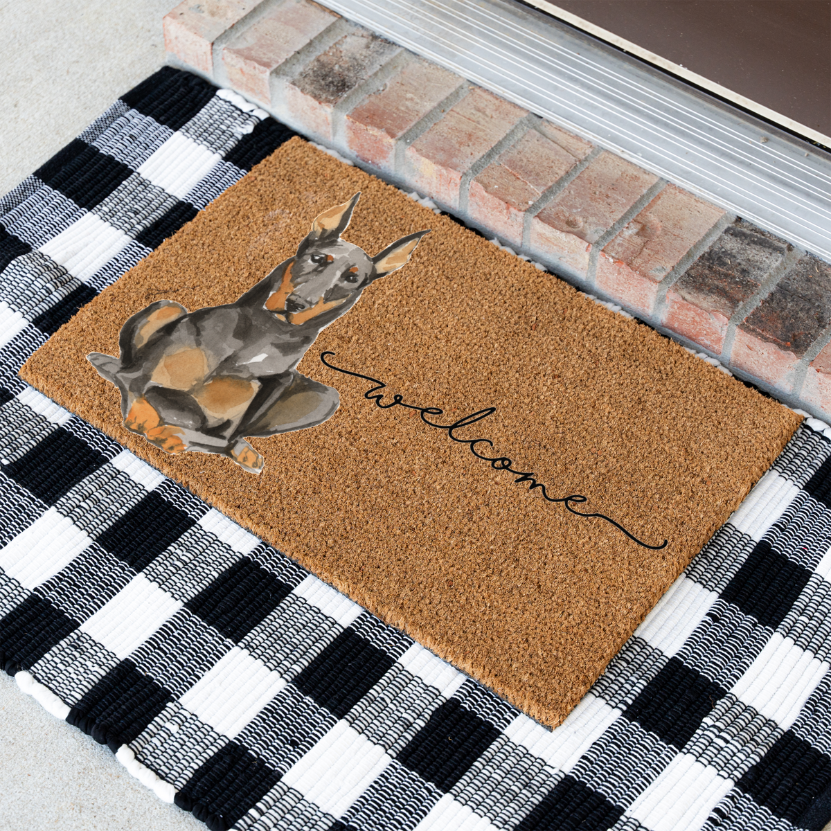 Doberman Doormat, Doberman Welcome Mat, Doberman Lover Gift, Dog Front Door Mat, Doberman Mom Gift, Watercolor Dog Porch Home Decor