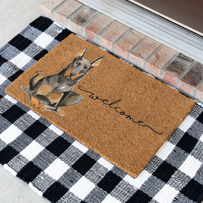 Doberman Doormat, Doberman Welcome Mat, Doberman Lover Gift, Dog Front Door Mat, Doberman Mom Gift, Watercolor Dog Porch Home Decor