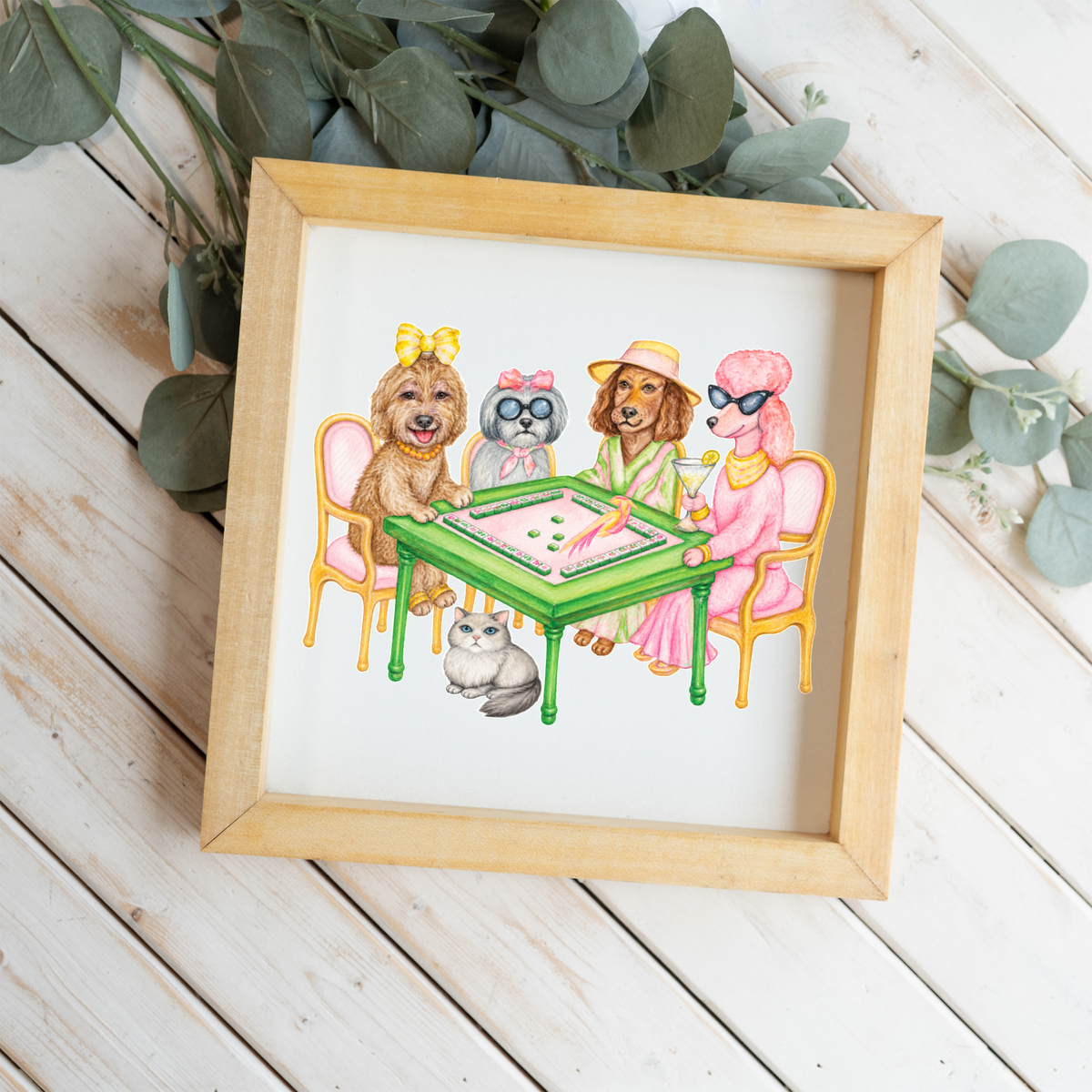 Mahjong Dog Wall Art, Mahjong Ladies Dog Sign, Funny Mahjong Room Decor, Dog Lover Gift, Framed Wooden Sign, Game Night Hostess Gift