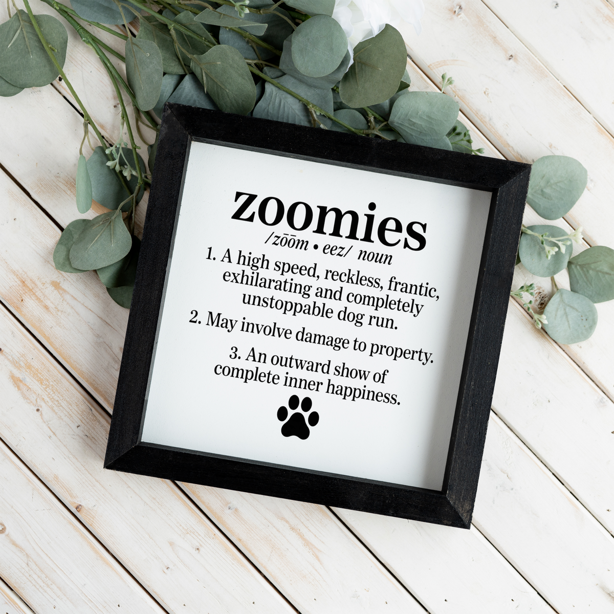 Funny Dog Zoomies Sign, Dog Lover Gift, Zoomies Definition Wall Decor, Pet Parent Gift, Framed Dog Sign, Funny Dog Home Decor, Paw Print