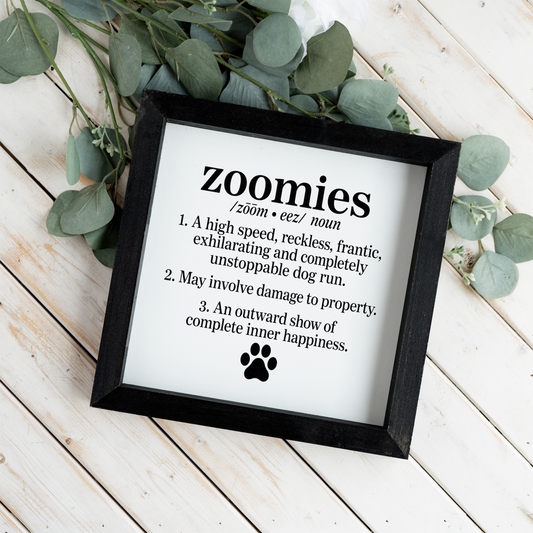 Funny Dog Zoomies Sign, Dog Lover Gift, Zoomies Definition Wall Decor, Pet Parent Gift, Framed Dog Sign, Funny Dog Home Decor, Paw Print