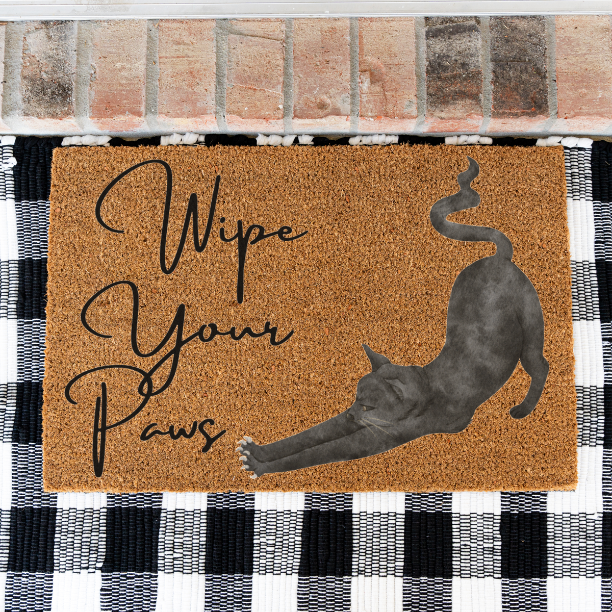 Funny Cat Doormat, Wipe Your Paws Welcome Mat, Black Cat Stretching Door Mat, Cat Lover Gift, Pet Owner Entryway Decor, Housewarming Gift