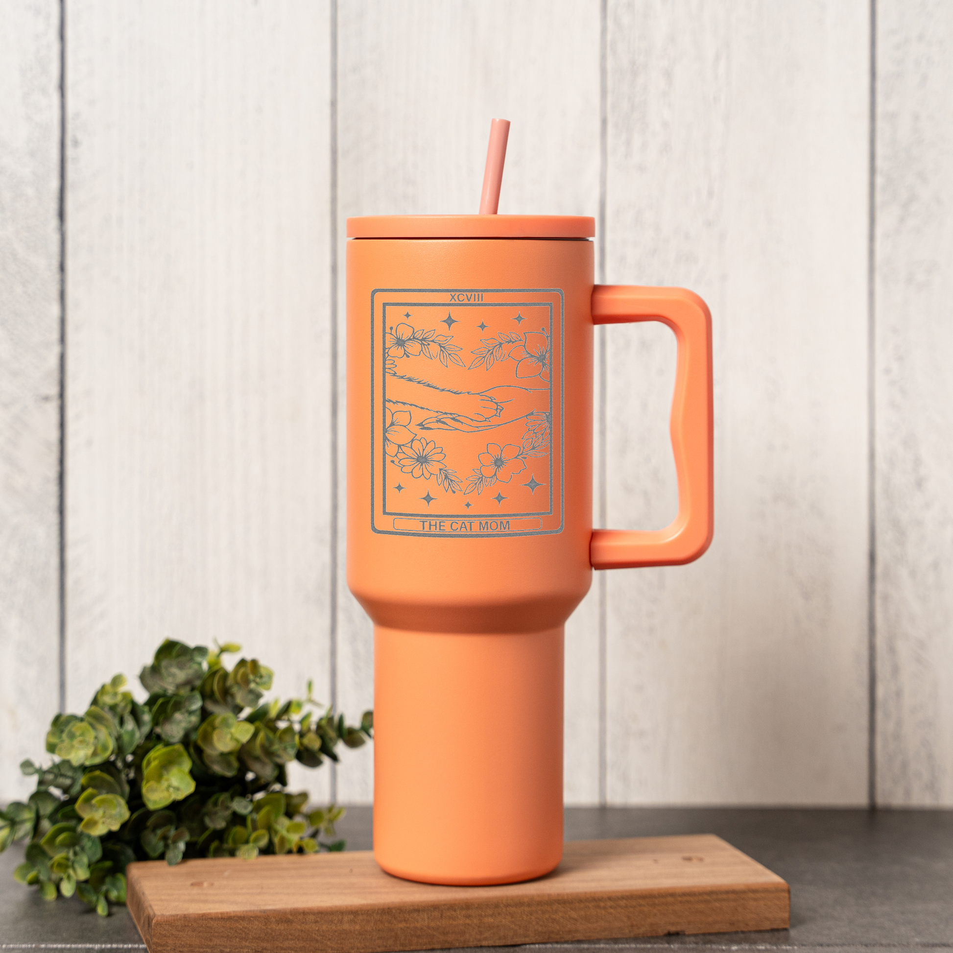 Tarot Card Cat Lover Tumbler with Handle & Straw