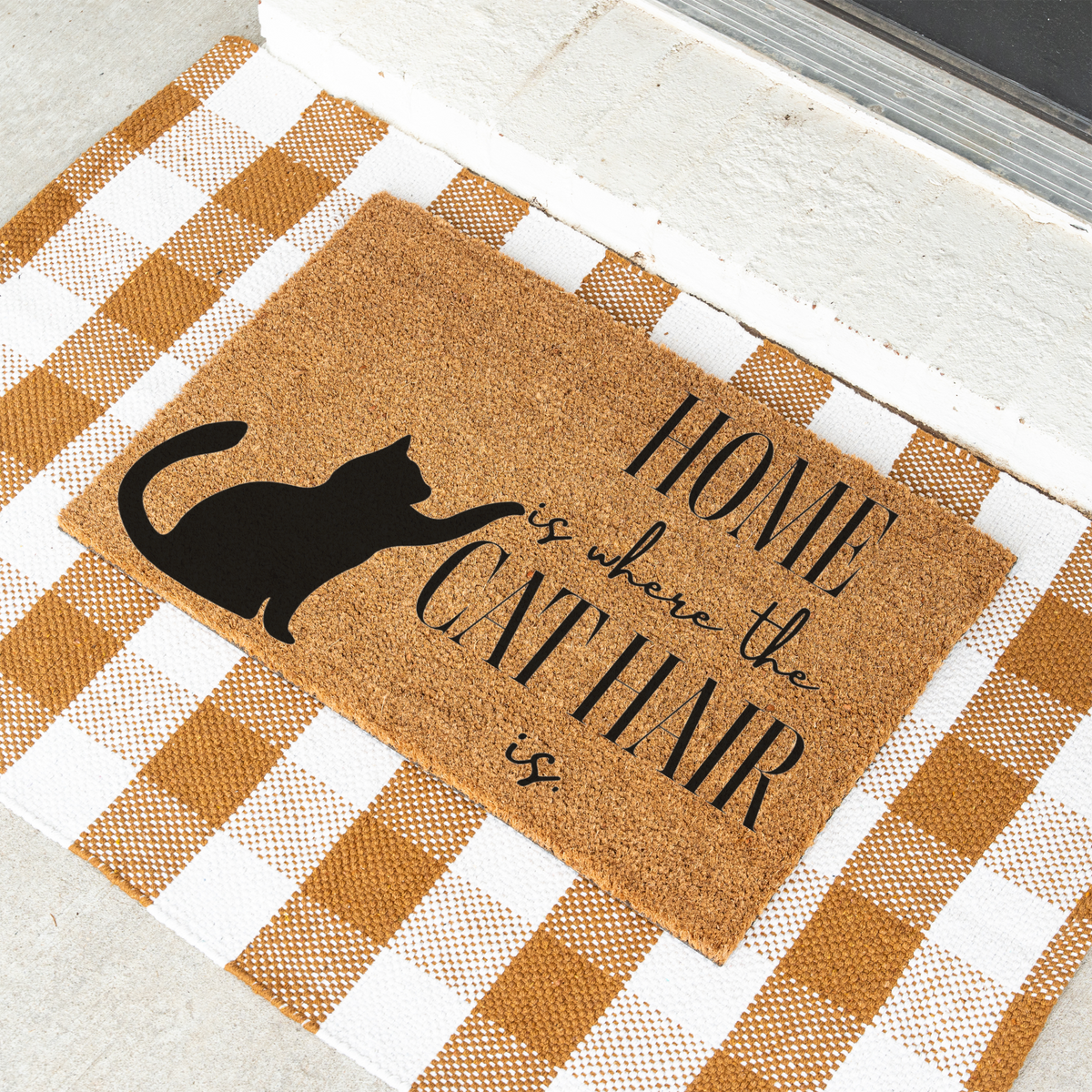 Home Is Where the Cat Hair Is Doormat, Funny Cat Welcome Mat, Cat Lover Gift, Black Cat Door Mat, Pet Owner Housewarming Front Door Decor