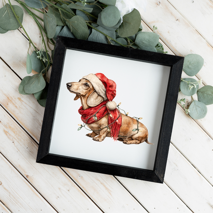 Dachshund Christmas Framed Sign, Wiener Dog Santa Hat Wall Art, Christmas Dog Decor, Rustic Holiday Sign, Dachshund Lover Gift, Festive Home Decor