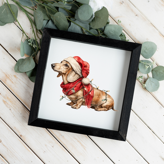 Dachshund Christmas Framed Sign, Wiener Dog Santa Hat Wall Art, Christmas Dog Decor, Rustic Holiday Sign, Dachshund Lover Gift, Festive Home Decor