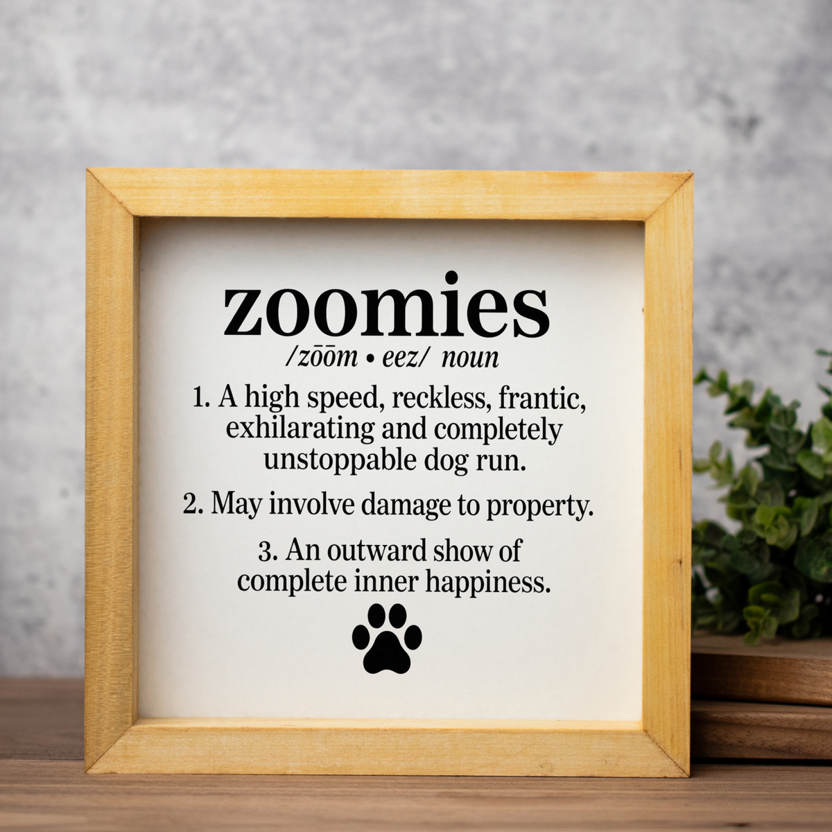 Funny Dog Zoomies Sign, Dog Lover Gift, Zoomies Definition Wall Decor, Pet Parent Gift, Framed Dog Sign, Funny Dog Home Decor, Paw Print
