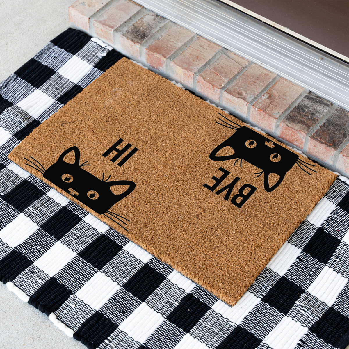 Hi Bye Cat Doormat, Funny Cat Welcome Mat, Black Cat Door Mat, Cat Lover Gift, Cute Cat Entryway Decor, Pet Owner Housewarming Gift